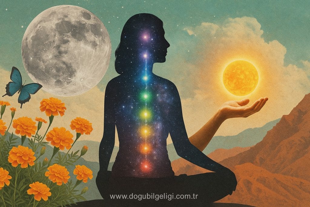 Düşüncenin çakralara etkisini anlatan sürreal meditasyon görseli