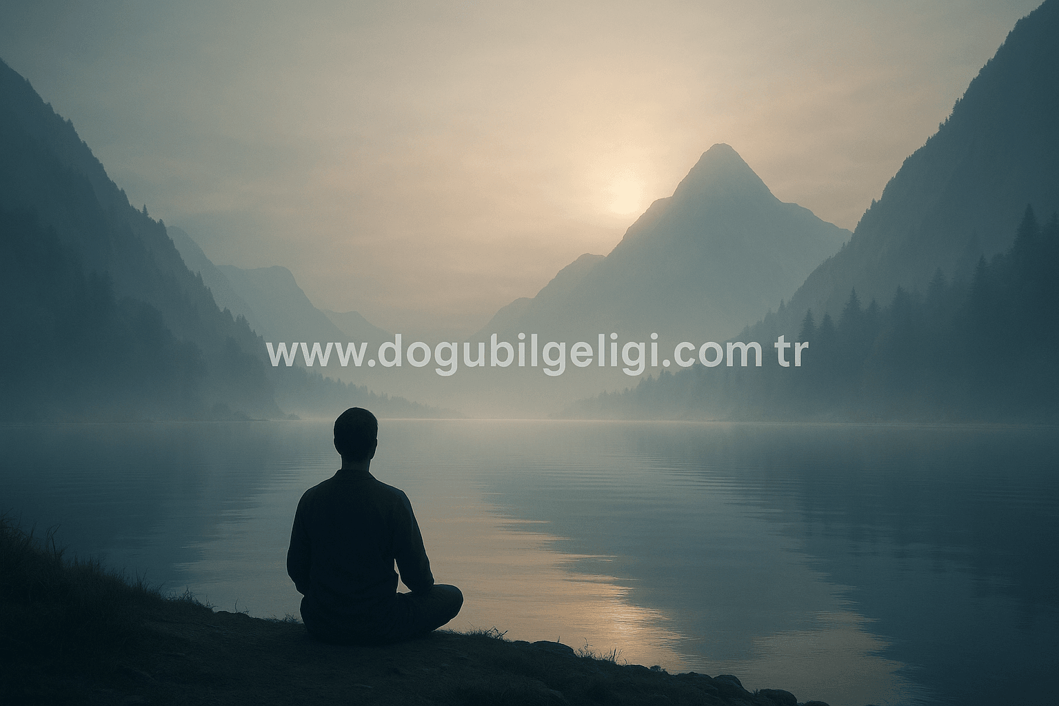 Doğu bilgeliğinin sessizliğinde huzur bulan insan ve mistik bir doğa manzarası