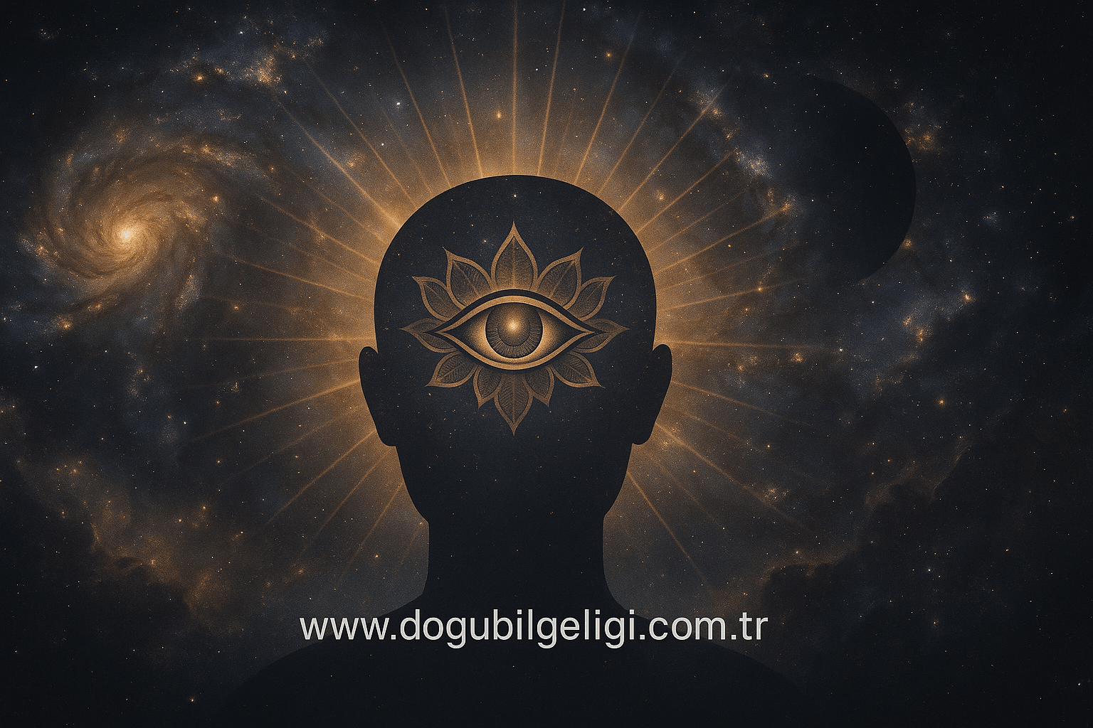üçüncü göz sembolü ve kozmik kolaj görseli