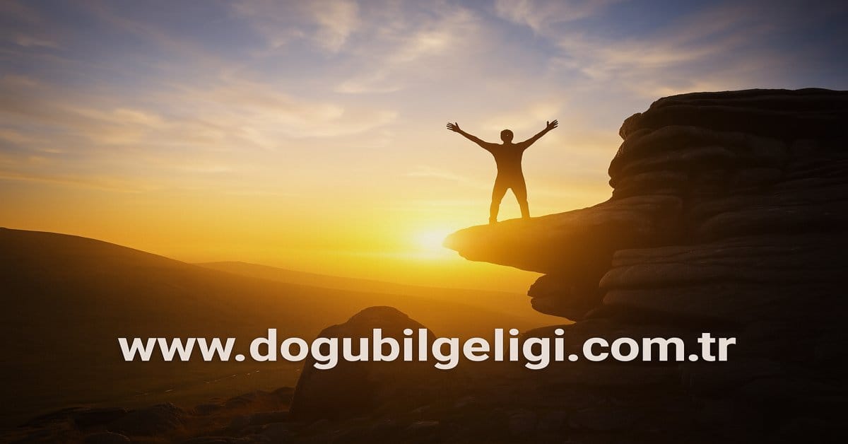 yaşamın amacı temasını yansıtan, gün batımında zirvede duran silüet figürlü özgürlük temalı görsel