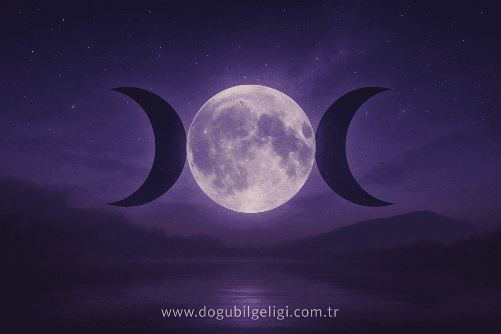Üç Ay (Triple Moon) sembolü – ilahi dişil enerjiyi, ay döngülerini ve yaşamın evrensel ritmini temsil eden ezoterik sembol.