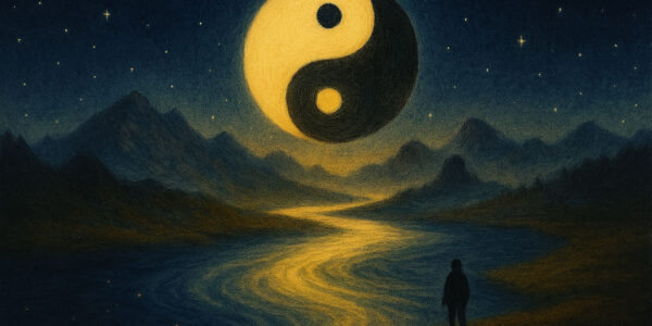 Taoizm ve Yin-Yang sembolü (Yin-Yang symbol) ile doğa uyumu – Taoist felsefede evrensel dengeyi simgeleyen görsel.