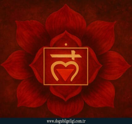 Kırmızı lotus ve Kök Çakra sembolü – güven, topraklanma ve yaşam enerjisi.