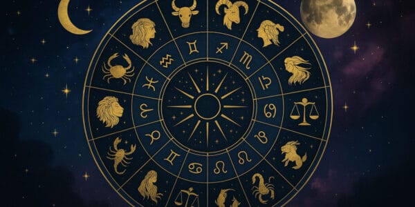 Burçların kozmik döngüsünü yansıtan sürreal kolaj