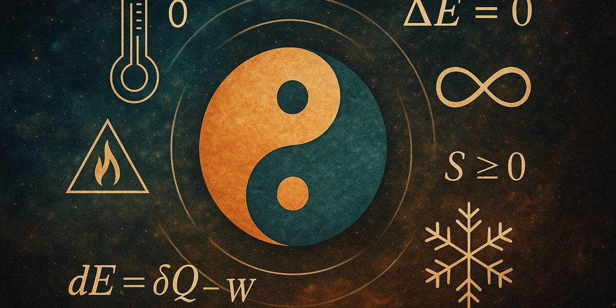 Evreni yöneten dört yasa (four laws of the universe) – bilim ve doğu bilgeliklerinin dengesini anlatan sembolik görsel.”