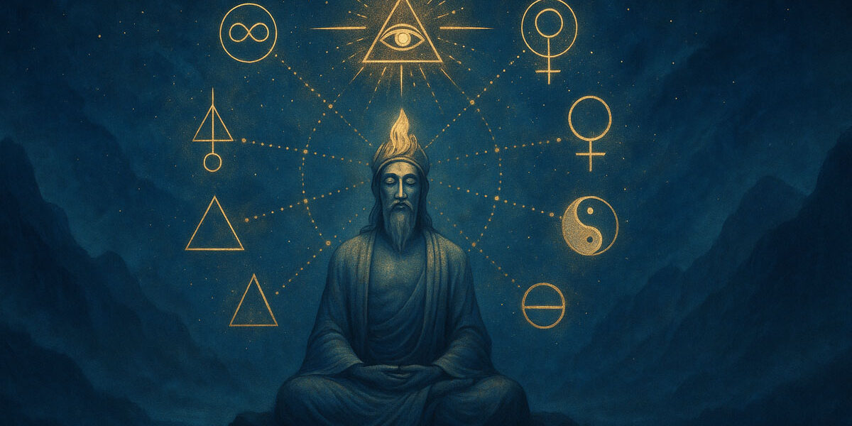 Hermetizm (Hermeticism) evrenin yedi ilkesiyle bilgelik ve dönüşüm öğretisini simgeleyen görsel – Kadim Öğretiler dizisi