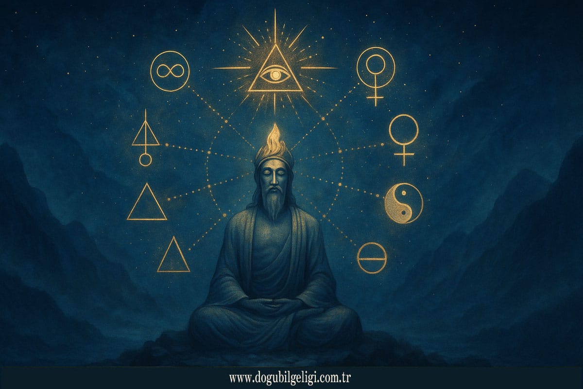 Hermetizm (Hermeticism) evrenin yedi ilkesiyle bilgelik ve dönüşüm öğretisini simgeleyen görsel – Kadim Öğretiler dizisi