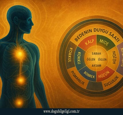 Vücudun çığlıkları (Body’s Cries) ve ruhun mesajları (Soul’s Messages) temalı sürreal anatomi görseli; mavi saydam insan bedeni, altın enerji hatları ve toprak tonlu ruhsal denge atmosferiyle beden-ruh bütünlüğünü temsil eder.
