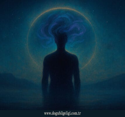Benlik yanılsaması (self illusion) temasını yansıtan, zihin aurası ve canlı Zen Realism renkleriyle hazırlanmış insan silueti görseli