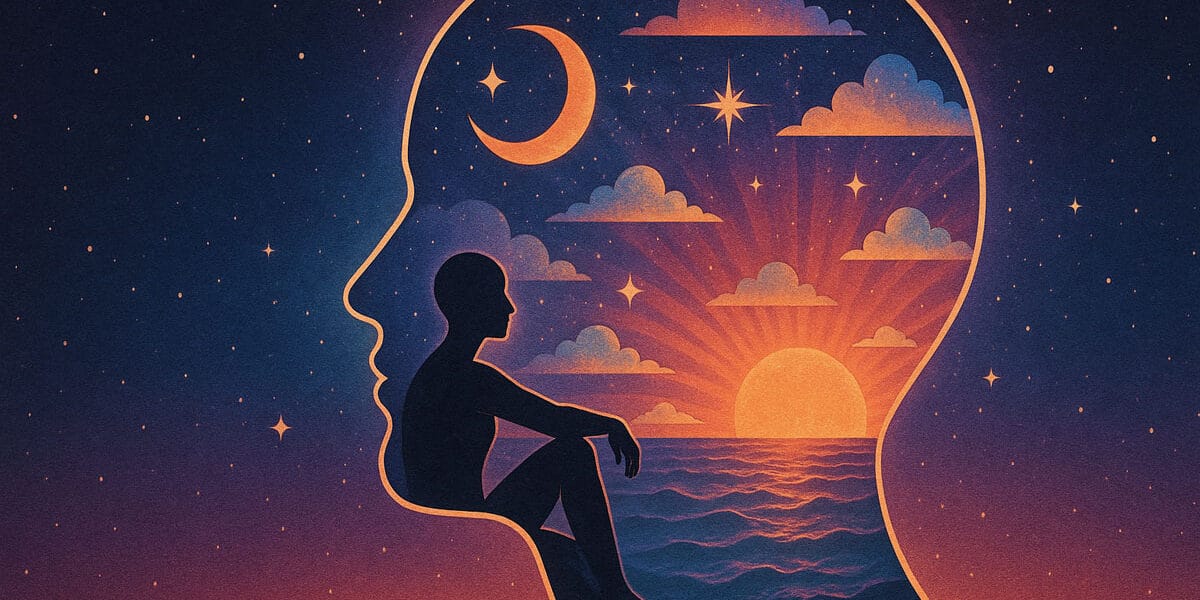 Makrokozmos ve mikrokozmos (macrocosm and microcosm) birliği – iç evren ve dış evren arasındaki kozmik bağlantıyı sembolize eden meditasyon temalı görsel.