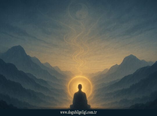 Tao’nun görünmez öğretisi (Tao’s invisible teaching) ve ruhun ışık yolculuğu temalı Zen–Taoist dijital gerçeklik görseli