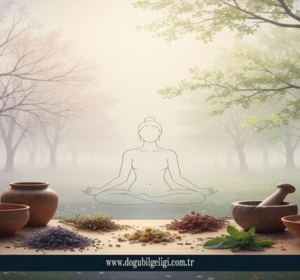Geleneksel tıpta mevsim geçişlerinde ruh ve beden dengesini simgeleyen, kıştan bahara geçişi anlatan meditasyon ve şifalı bitkiler temalı görsel
