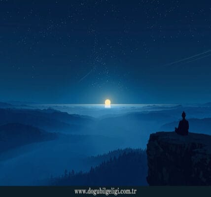 Sıfır Noktası Enerjisi ve hiçlik makamını temsil eden, kozmik vakum titreşimleri altında meditasyon yapan figür